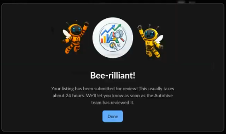 Marketplace listing submission confirmation