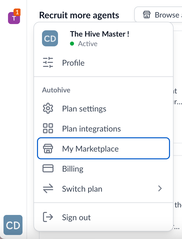 My Marketplace in profile preferences