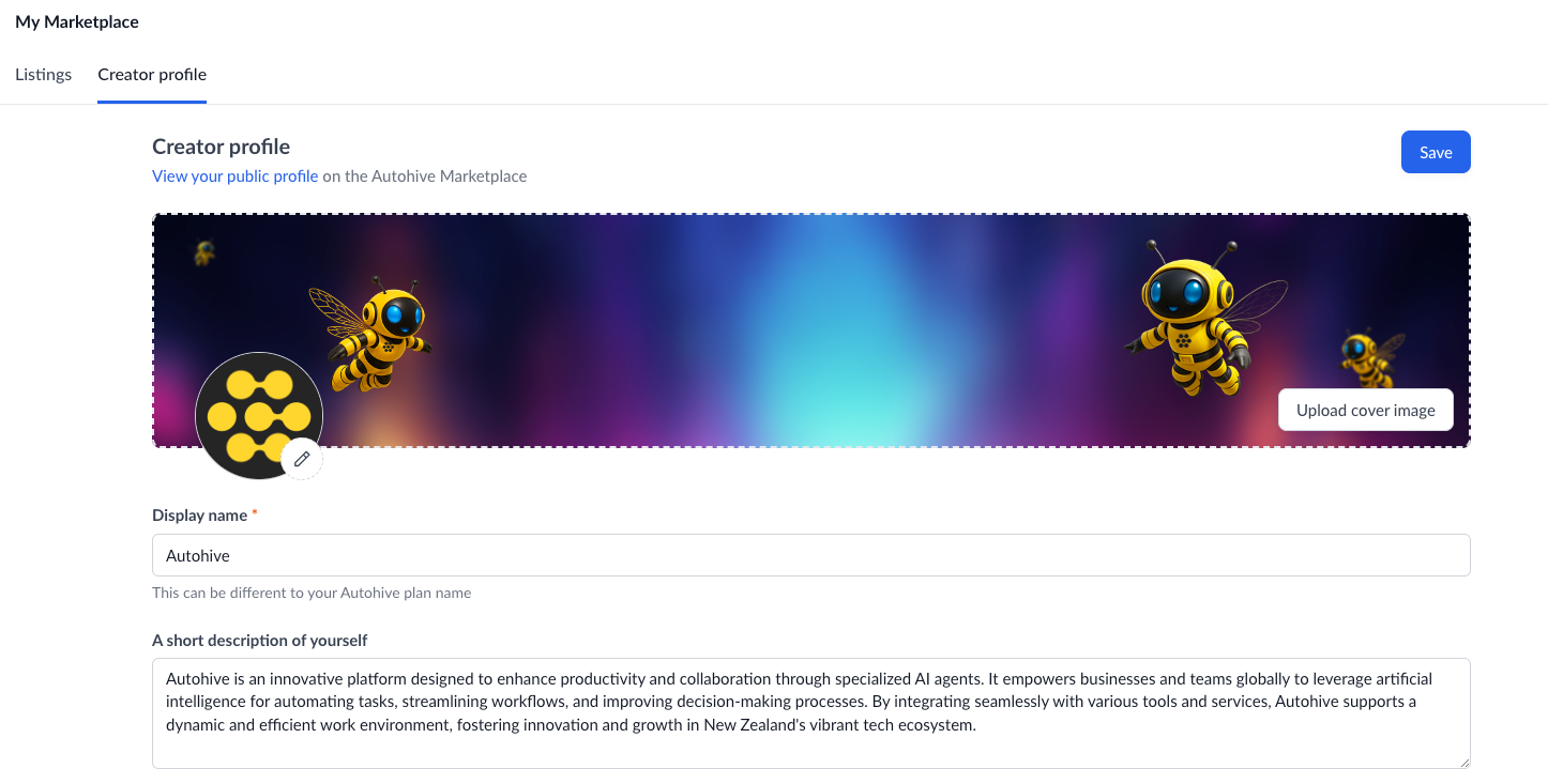Autohive marketplace creator profile